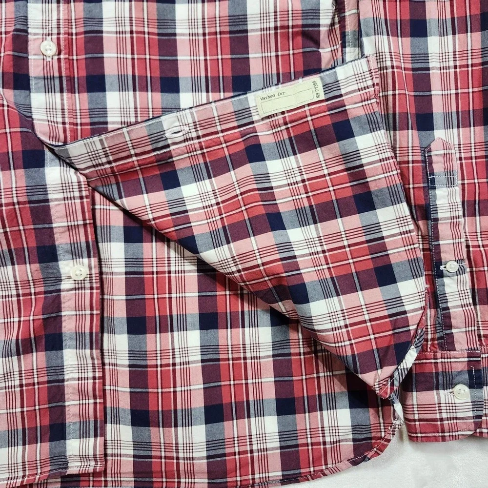 J Crew Slim Fit‎ Plaid Button Down Shirt Men's Size S Red Navy White Cotton Ca